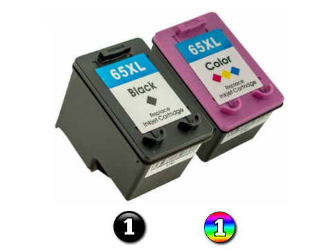 2 Pack Combo Remanufactured HP 65XL BK/COL ink cartridges